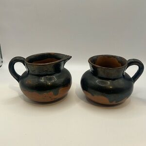Handcrafted Black and Terracotta Ceramic Creamer Set